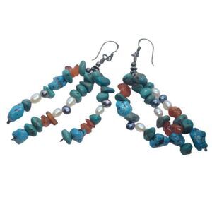 Sterling Silver Turquoise Pearl Gemstone Earrings